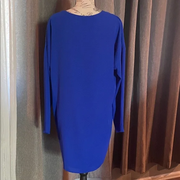 Blue V-Neck Long Sleeve Women's Dress - Picture 5 of 8